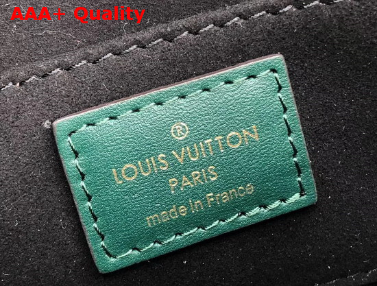 Louis Vuitton Mini Dauphine Handbag Denim Textile Printed Canvas with Green Calfskin Trim Replica