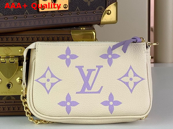 Louis Vuitton Mini Pochette Accessoires Beige and Lilac Monogram Empreinte Leather Replica