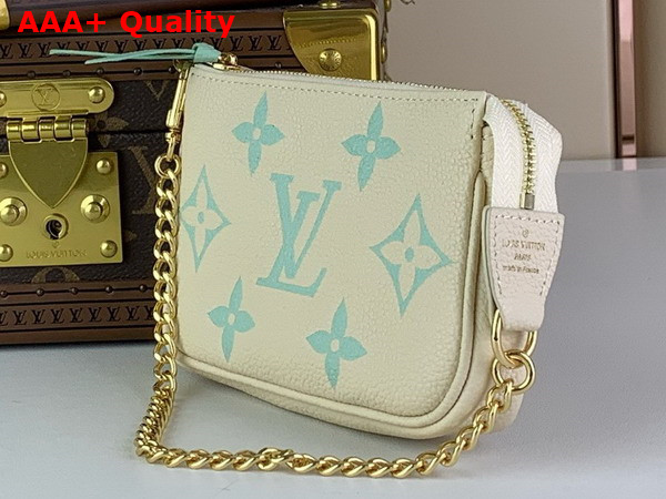 Louis Vuitton Mini Pochette Accessoires Beige and Turquoise Monogram Empreinte Leather Replica