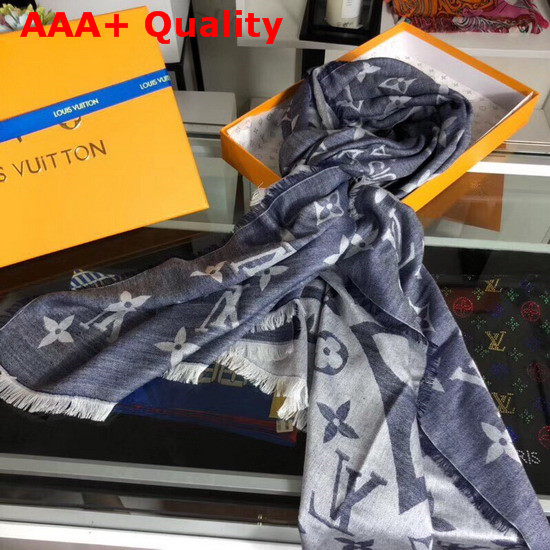 Louis Vuitton Monogram Cashmere Stole in Denim Blue Replica