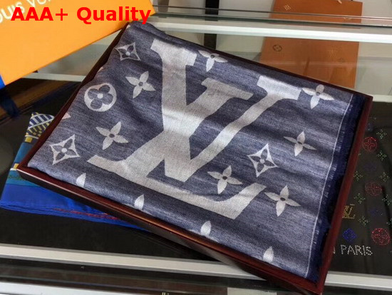 Louis Vuitton Monogram Cashmere Stole in Denim Blue Replica
