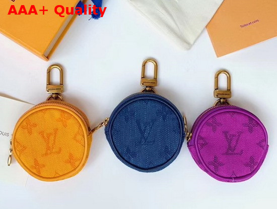 Louis Vuitton Monogram Denim Bag Charm and Key Holder Ochre Yellow Washed Denim Replica