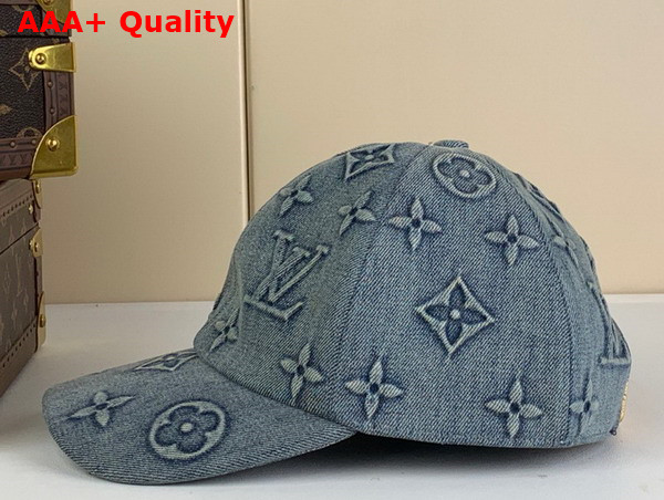 Louis Vuitton Monogram Washed Denim Cap in Blue Denim M7156L Replica