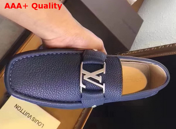 Louis Vuitton Monte Carlo Car Shoes in Navy Blue Grained Calf Leather 812650 Replica