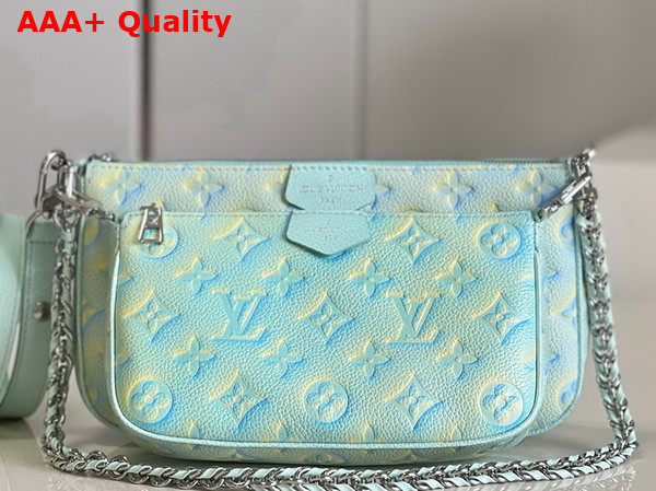 Louis Vuitton Multi Pochette Accessoires Vert Deau Green Sprayed and Embossed Grained Cowhide Leather M46180 Replica