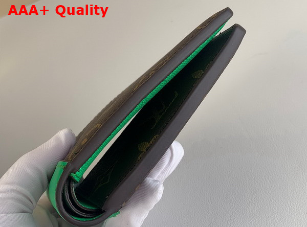 Louis Vuitton Multiple Wallet Monogram Macassar Coated Canvas and Minty Green Cowhide Leather M81537 Replica