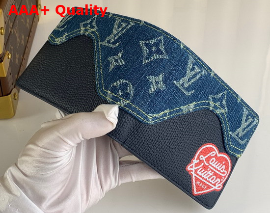 Louis Vuitton Multiple Wallet in Blue Monogram Denim and Navy Blue Taurillon Leather Replica
