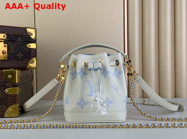 Louis Vuitton Nano Noe Bag Latte Candy Blue Bicolor Monogram Empreinte Leather Replica