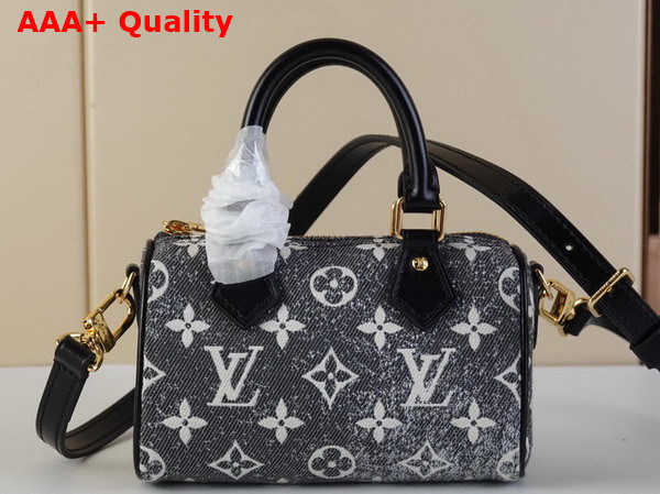 Louis Vuitton Nano Speedy Bag in Gray Monogram Jacquard Denim Replica