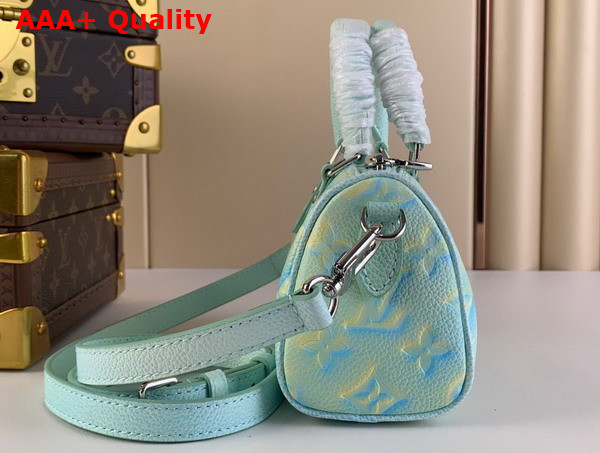 Louis Vuitton Nano Speedy Vert Deau Green Sprayed and Embossed Grained Cowhide Leather Replica