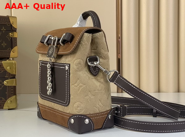 Louis Vuitton Nano Steamer 15 Bag in Tan Monogram Suede Leather Replica