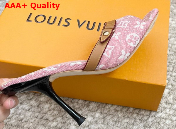 Louis Vuitton Neo Revival Mule in Pink Monogram Denim and Natural Calf Leather Replica