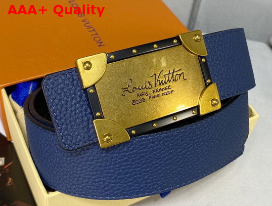 Louis Vuitton Neo Trunk 40mm Reversible Belt Blue and Black Grained Calfskin Replica