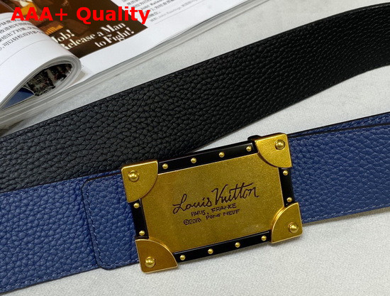 Louis Vuitton Neo Trunk 40mm Reversible Belt Blue and Black Grained Calfskin Replica