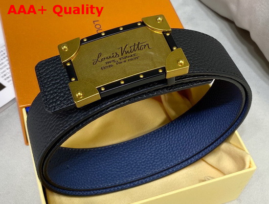 Louis Vuitton Neo Trunk 40mm Reversible Belt Blue and Black Grained Calfskin Replica