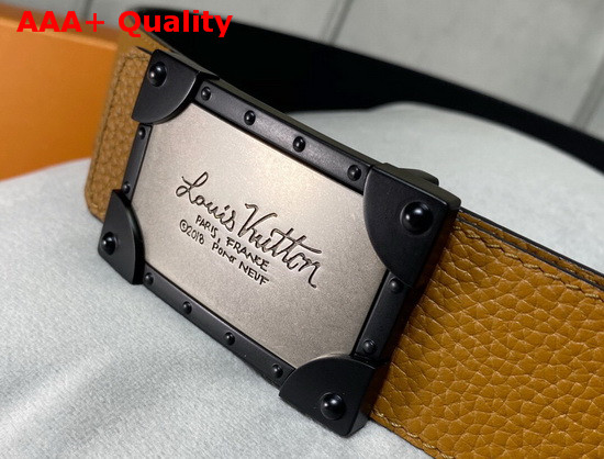 Louis Vuitton Neo Trunk 40mm Reversible Belt Tan and Black Grained Calfskin Replica