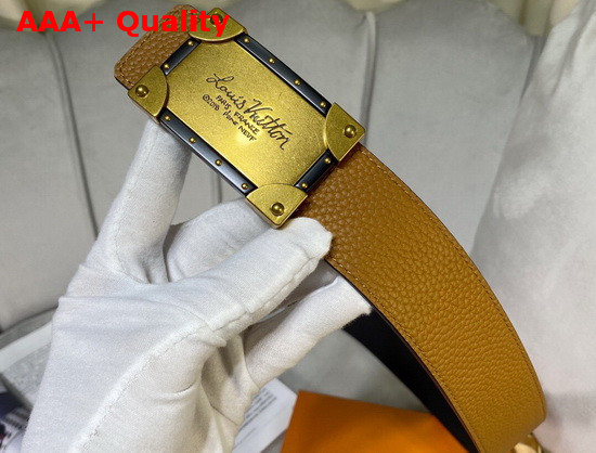 Louis Vuitton Neo Trunk 40mm Reversible Belt Tan and Black Grained Calfskin Replica