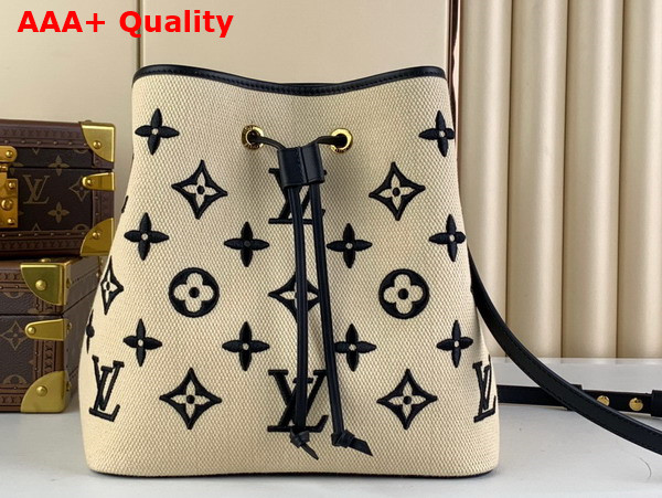 Louis Vuitton Neonoe MM Bucket Bag in Beige Noir Lotus Cotton M23080 Replica