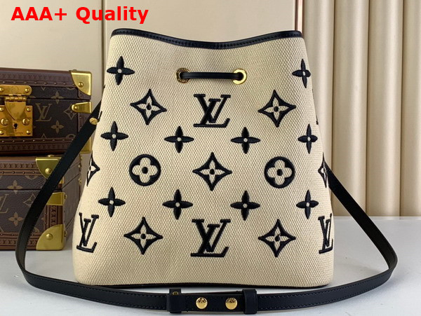 Louis Vuitton Neonoe MM Bucket Bag in Beige Noir Lotus Cotton M23080 Replica