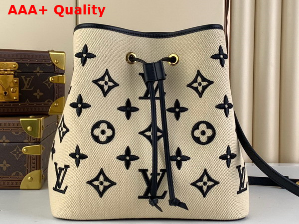 Louis Vuitton Neonoe MM Bucket Bag in Beige Noir Lotus Cotton M23080 Replica