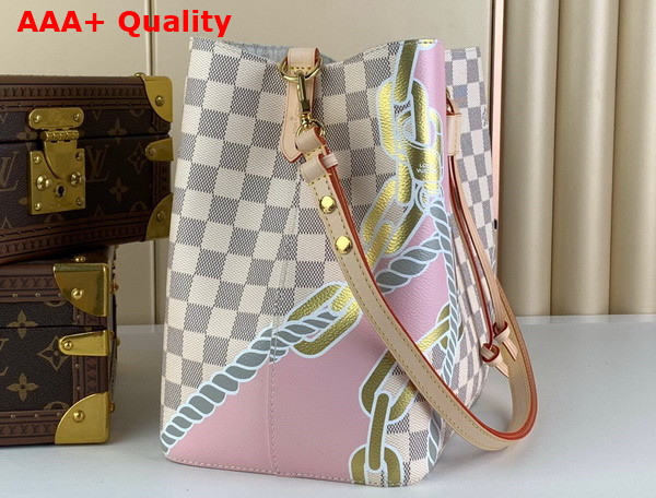 Louis Vuitton Neonoe MM Bucket Bag in Damier Azur Canvas with Nautical Print of Ropes and Chains N40474 Replica
