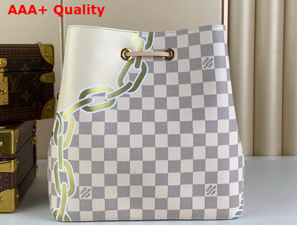 Louis Vuitton Neonoe MM Bucket Bag in Damier Azur Canvas with Nautical Print of Ropes and Chains N40474 Replica