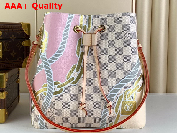 Louis Vuitton Neonoe MM Bucket Bag in Damier Azur Canvas with Nautical Print of Ropes and Chains N40474 Replica
