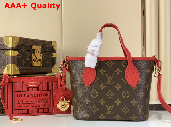 Louis Vuitton Neverfull Inside Out BB Monogram Sari Red Grained Cowhide Leather and Coated Canvas M28318 Replica