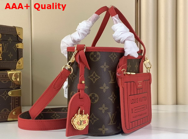 Louis Vuitton Neverfull Inside Out BB Monogram Sari Red Grained Cowhide Leather and Coated Canvas M28318 Replica