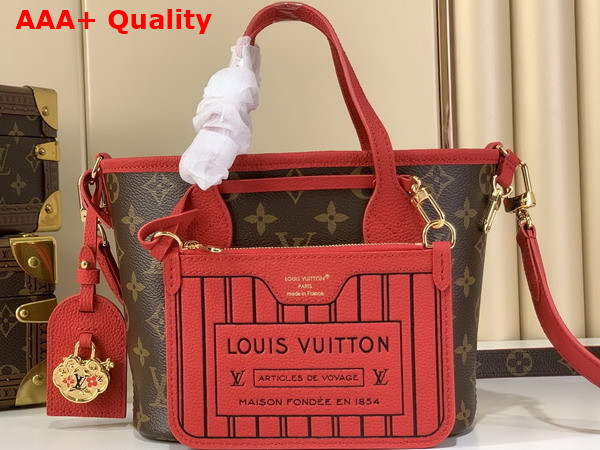 Louis Vuitton Neverfull Inside Out BB Monogram Sari Red Grained Cowhide Leather and Coated Canvas M28318 Replica