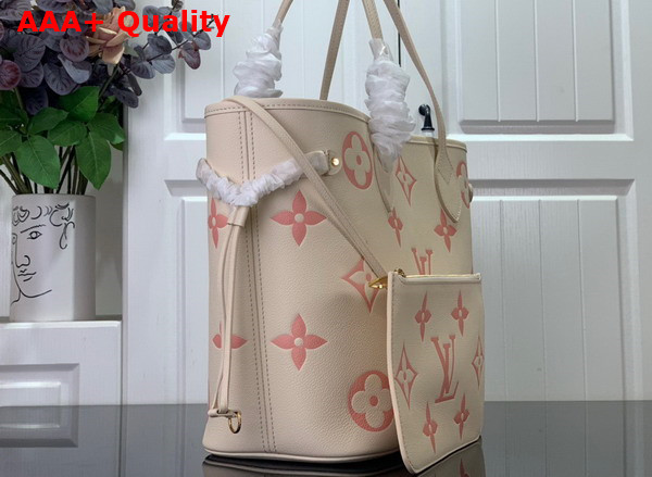 Louis Vuitton Neverfull MM Bicolor Monogram Empreinte Leather Creme Rose Trianon M21579 Replica