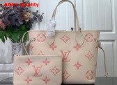 Louis Vuitton Neverfull MM Bicolor Monogram Empreinte Leather Creme Rose Trianon M21579 Replica