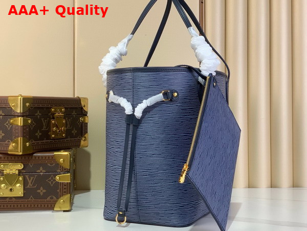 Louis Vuitton Neverfull MM Handbag in Denim Blue Cowhide Leather M14856 Replica