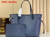 Louis Vuitton Neverfull MM Handbag in Denim Blue Cowhide Leather M14856 Replica