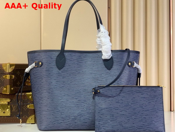 Louis Vuitton Neverfull MM Handbag in Denim Blue Cowhide Leather M14856 Replica