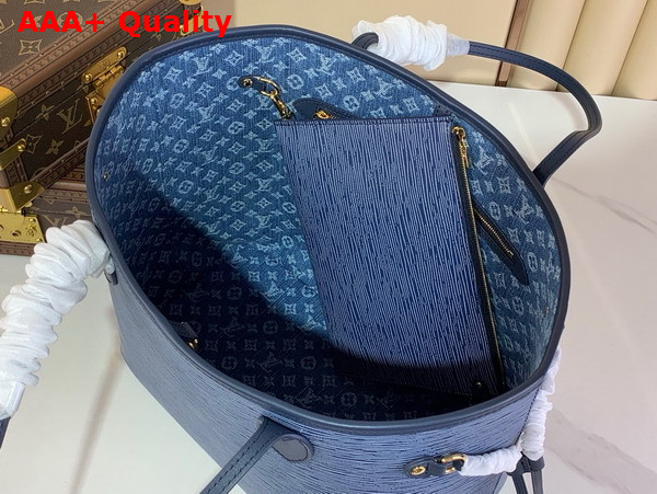 Louis Vuitton Neverfull MM Handbag in Denim Blue Cowhide Leather M14856 Replica