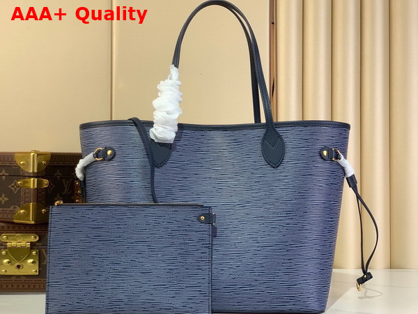 Louis Vuitton Neverfull MM Handbag in Denim Blue Cowhide Leather M14856 Replica