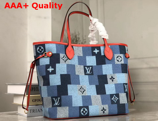 Louis Vuitton Neverfull MM Monogram Denim Canvas with a Pattern of Patchwork Squares M44981 Replica