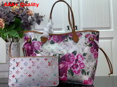 Louis Vuitton Neverfull MM Tote Bag Metallic Silver Canvas Decorated with a Gorgeous All Over Flower Pattern M21352 Replica