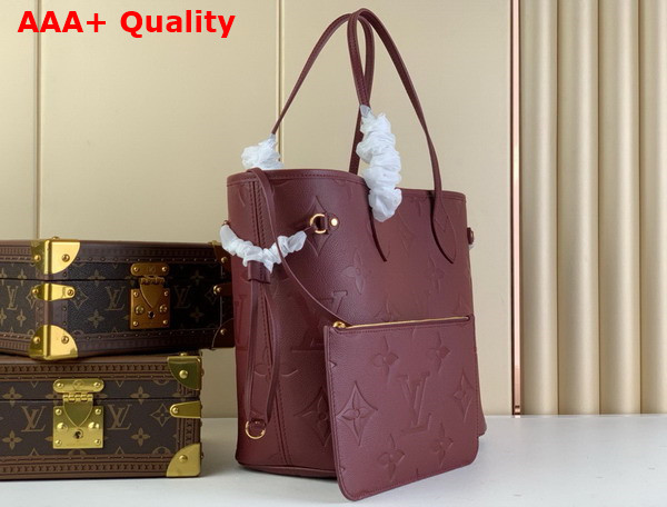 Louis Vuitton Neverfull MM Tote Bag in Burgundy Monogram Empreinte Leather Replica