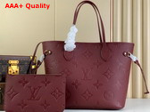 Louis Vuitton Neverfull MM Tote Bag in Burgundy Monogram Empreinte Leather Replica