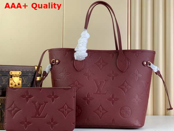 Louis Vuitton Neverfull MM Tote Bag in Burgundy Monogram Empreinte Leather Replica