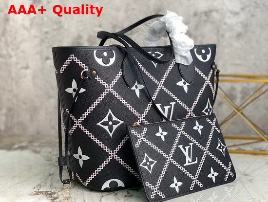 Louis Vuitton Neverfull MM Tote in Black Monogram Empreinte Leather with Heritage Malletage Pattern M46040 Replica
