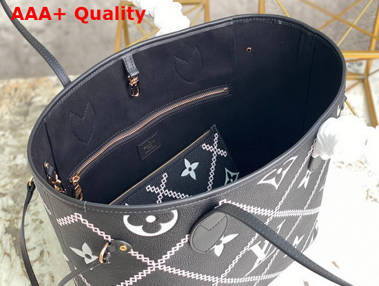 Louis Vuitton Neverfull MM Tote in Black Monogram Empreinte Leather with Heritage Malletage Pattern M46040 Replica
