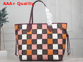 Louis Vuitton Neverfull MM Tote in Monogram Canvas Interwoven with Stripes of Smooth Colored Leather Replica