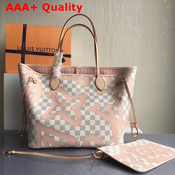 Louis Vuitton Neverfull MM in Damier Azur Canvas Overlaid with a Splashy Monogram Print N41050 Replica
