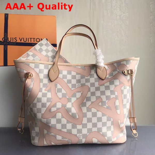 Louis Vuitton Neverfull MM in Damier Azur Canvas Overlaid with a Splashy Monogram Print N41050 Replica