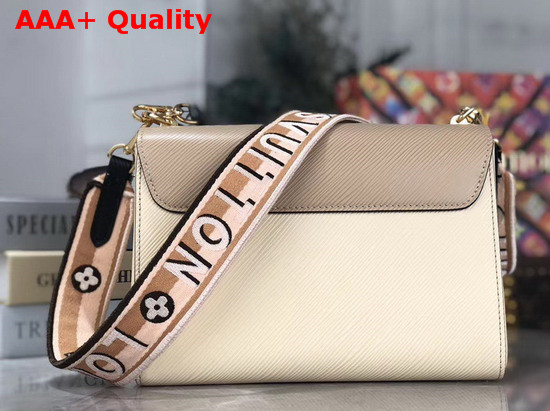 Louis Vuitton New Twist MM Handbag in Beige Epi Leather with Wide Embroidered Shoulder Strap Replica