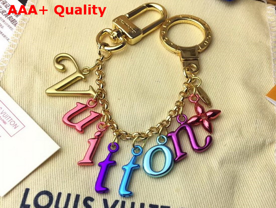 Louis Vuitton New Wave Chain Bag Charm and Key Holder Multi Colored Lettering with a Brass Chain M63748 Replica