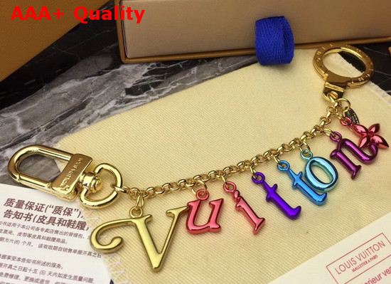 Louis Vuitton New Wave Chain Bag Charm and Key Holder Multi Colored Lettering with a Brass Chain M63748 Replica